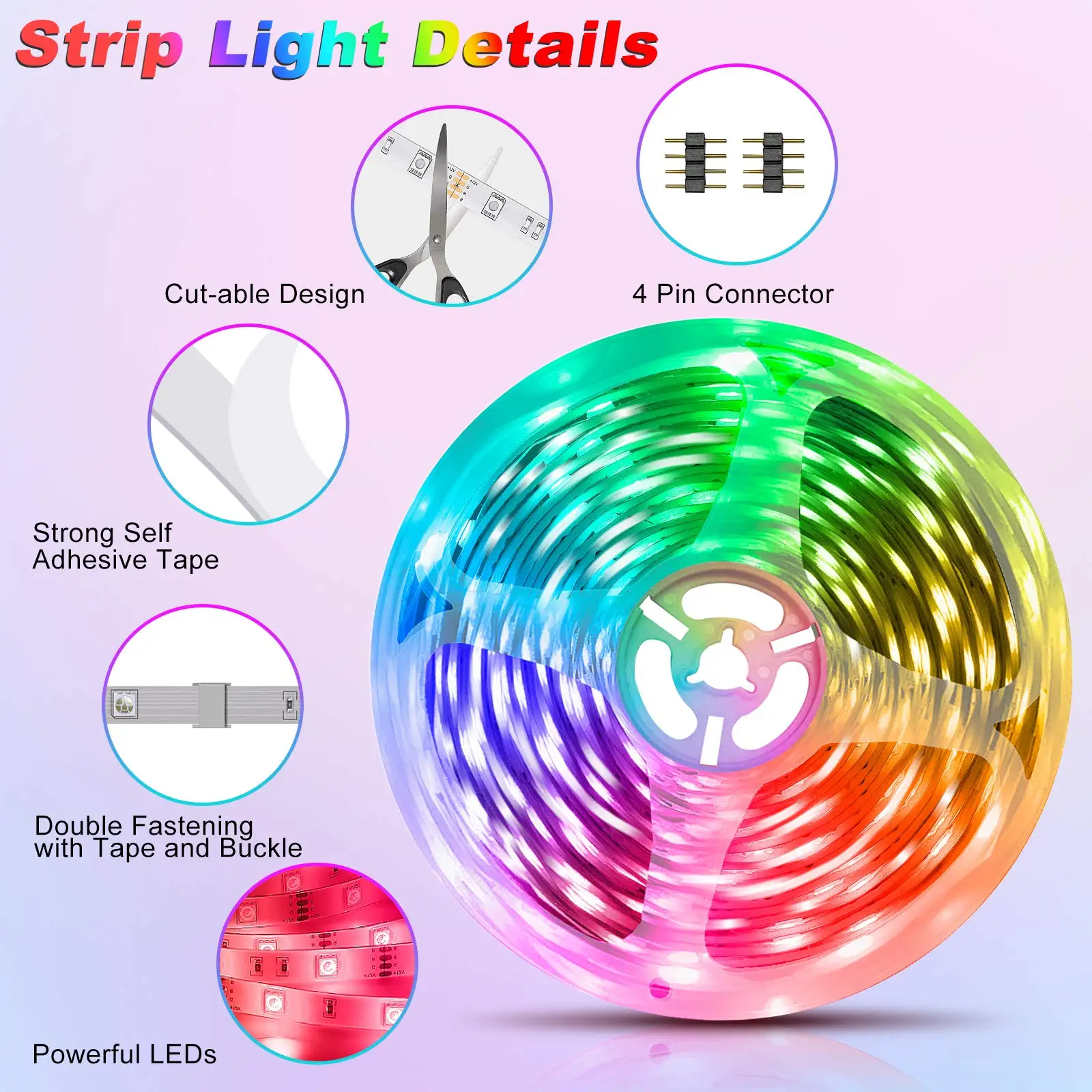 Programmable Addressable Indoor Bedroom For Decoration Lighting 3000K 4000K 6500K 12V 24V Smd5050 Rgbic Flexible Led Strip Light