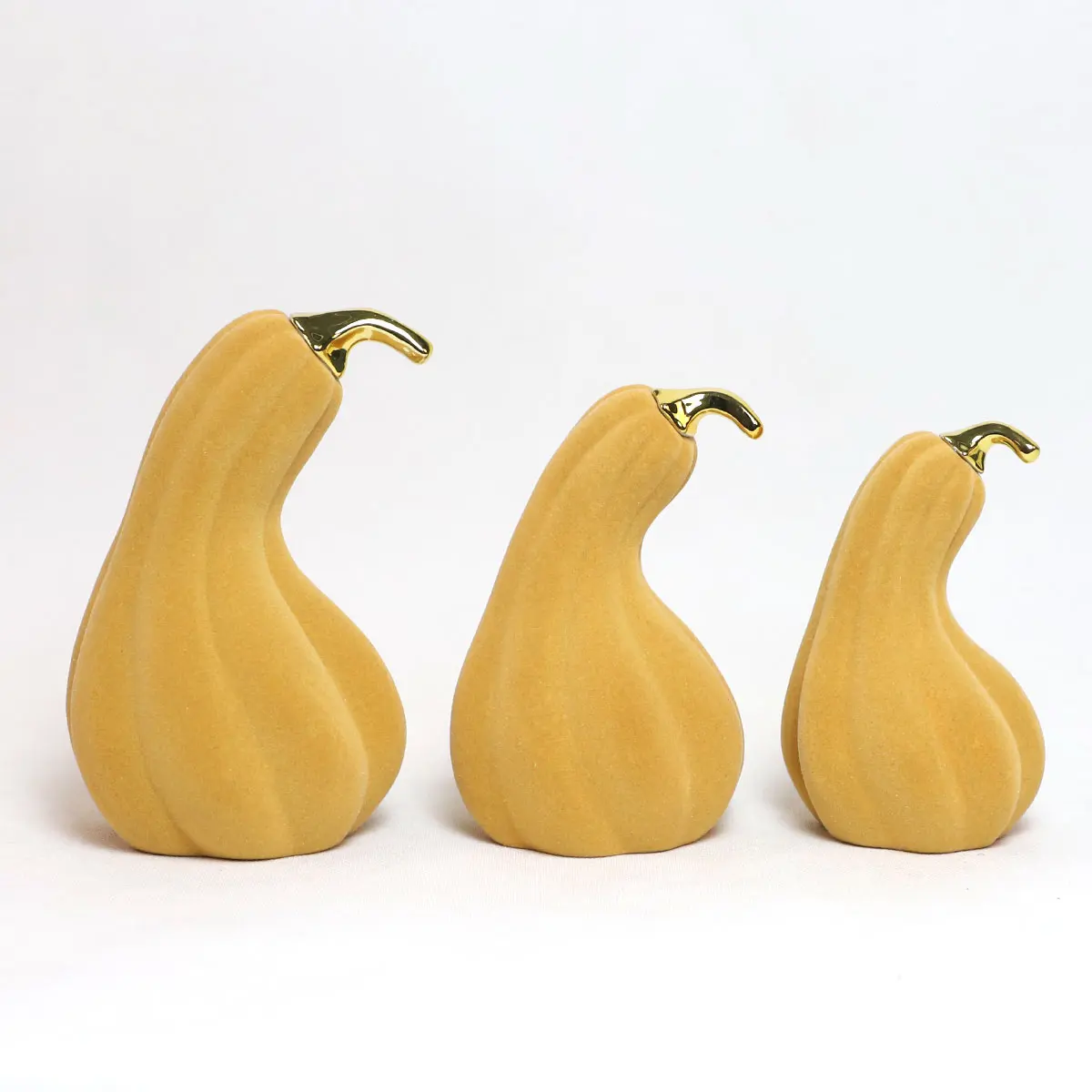 Ceramic vegetable flocking pumpkin with velvetornaments Porcelain home decoration gift garden article for Harvest Festival