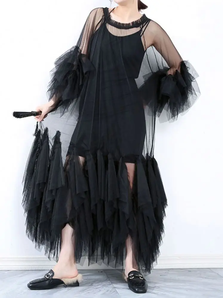 Bettergirl Fashion Elegant Summer new long dress with multi-level hem pleated vacation mesh skirt