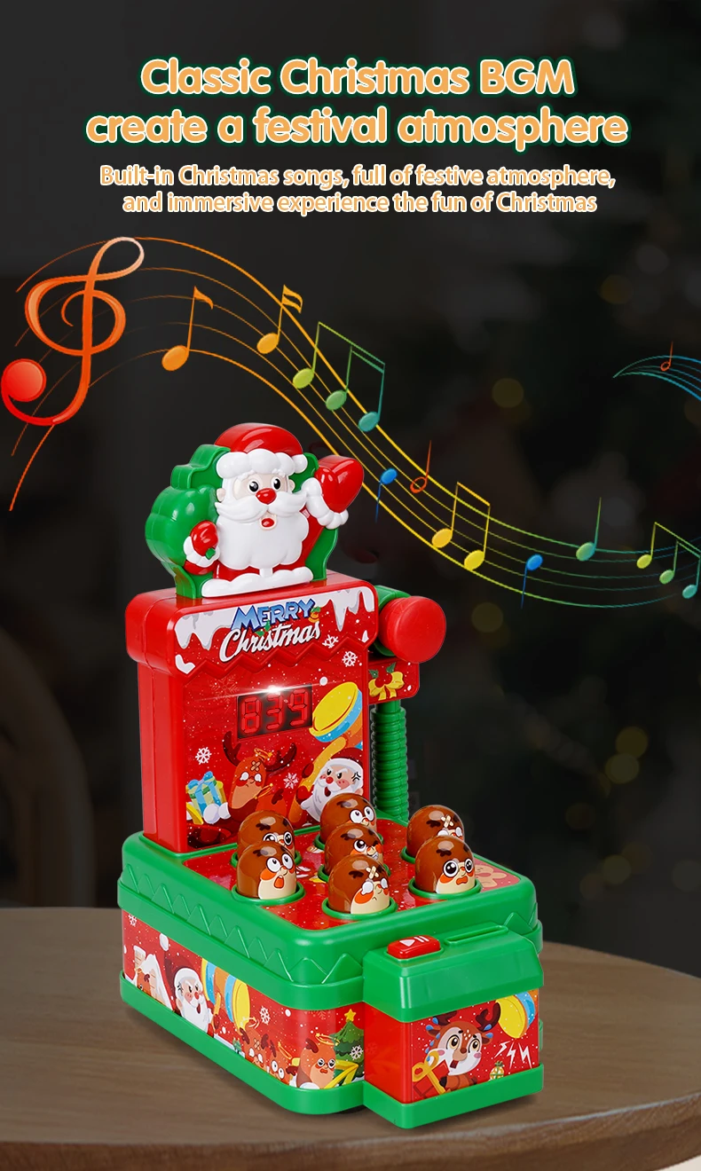 FiveStar Christmas Season Gift Whack A Mole Game With Music Educational Interactive Pounding Toy 2 Players Battle Toys for kids