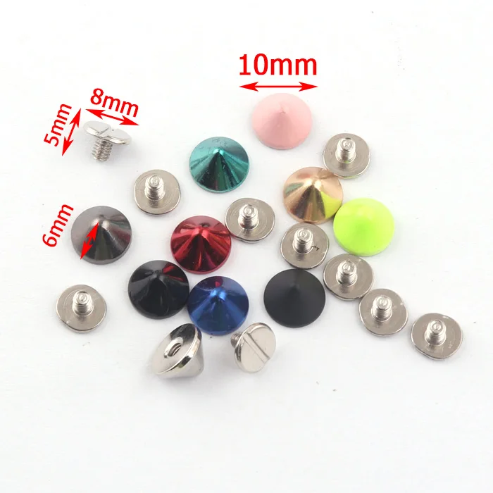 8x10mm Colorful cone shape Rivets metal double cap rivet fot clothing and leather handbag leather belt craft rivet studs