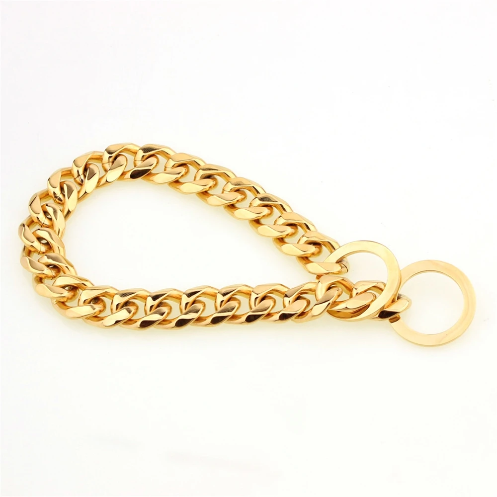 Factory Drop Shipping 15mm Stainless Dog Choker Dog Chains Gold Plated Dog Collar Pet Supplies