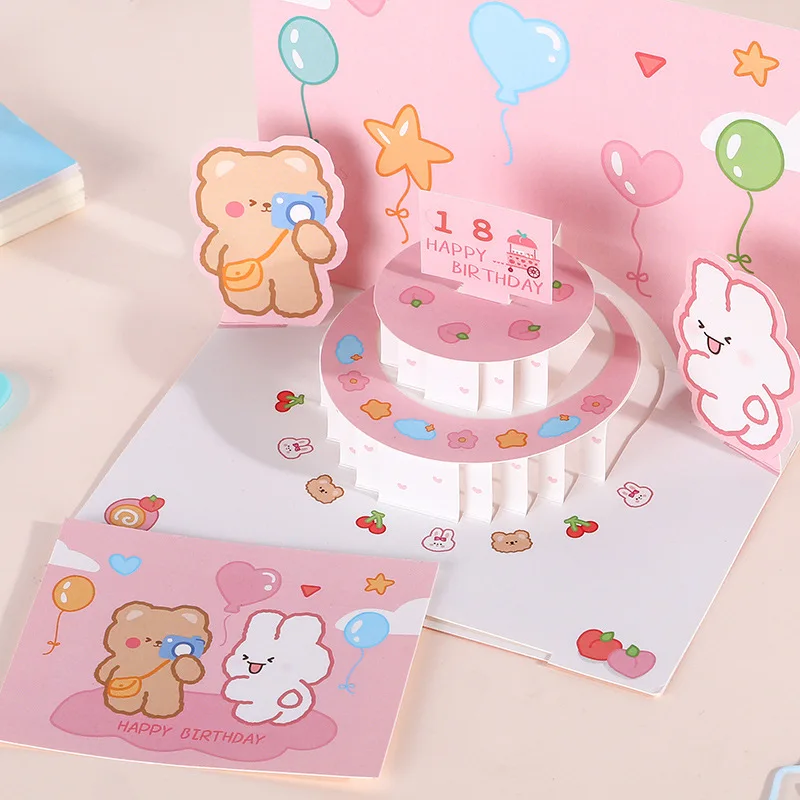 Zeecan Happy Birthday Card for Girl Kids Wife Husband 3d Birthday Cake pop-up card Greeting Cards Postcards Gifts with Envelope