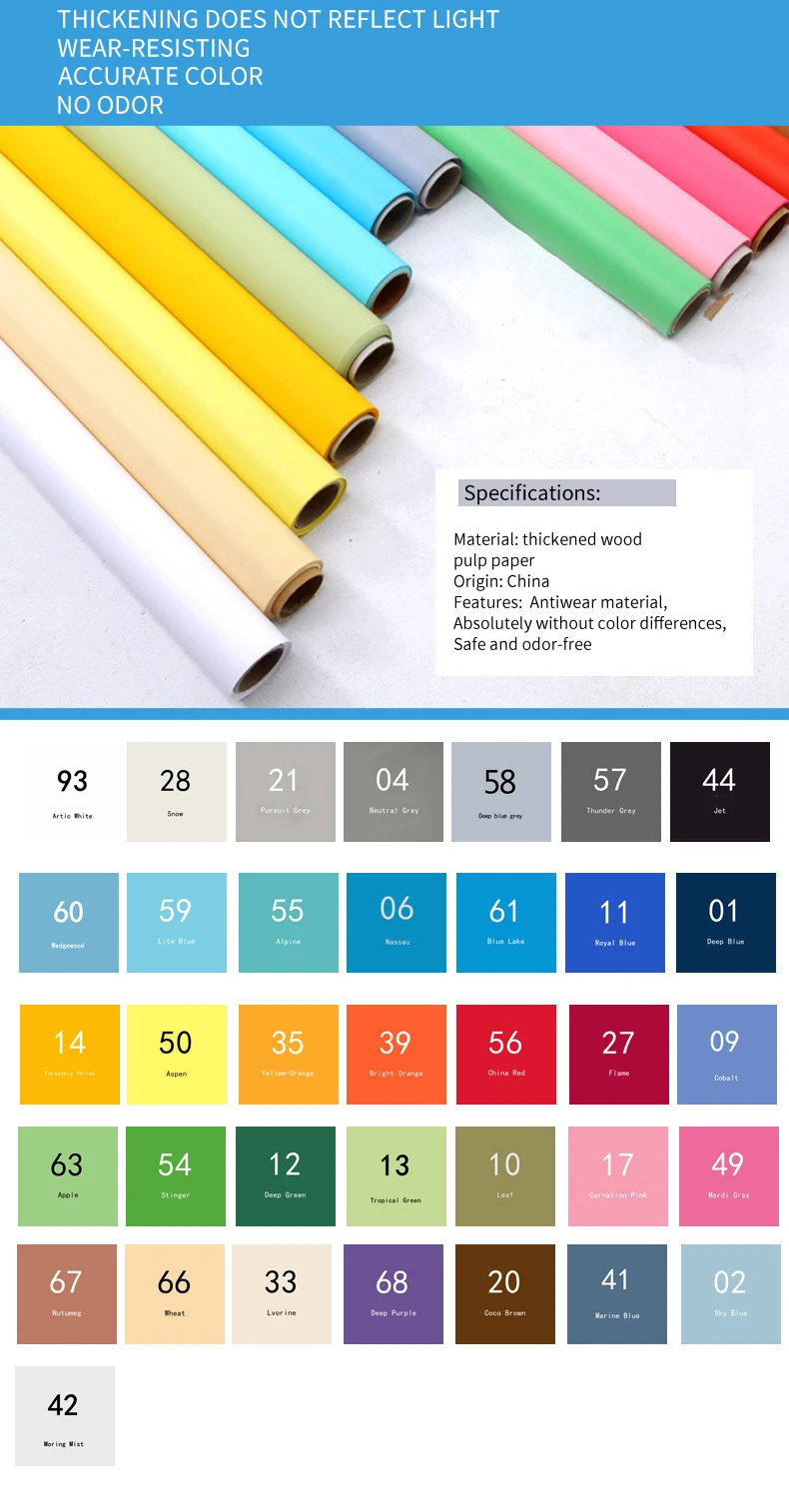 OEM Custom Roll Photography Studio Photo Shoot Backdrop Solid Color Seamless Backdrops Paper Photography Props Paper Background