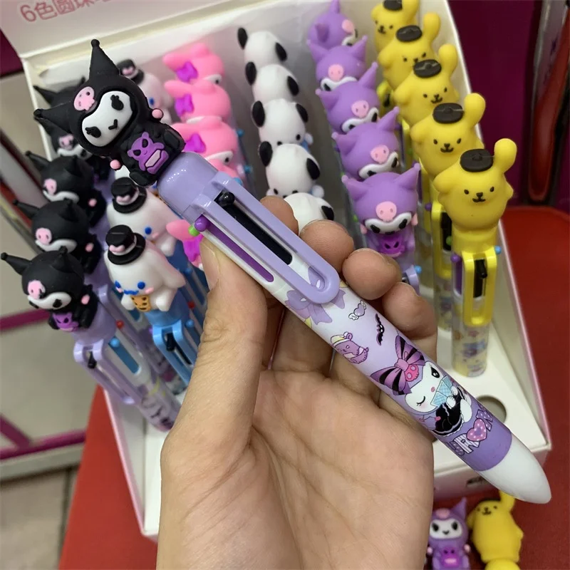 DH5831 Sanrio Six-color Ballpoint Pen Kulomi Student Cartoon Anime Hello KT Kuromi 0.7mm Neutra Melody Pen