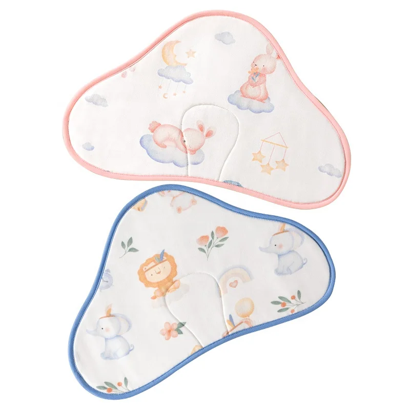 2023 Launch of Soft Printed 100% Cotton Cute Animal Shape Newborn Cloud Pillow Head Protection Baby Pillow