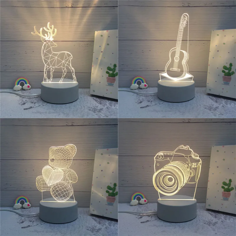 Home Decor Acrylic Unicorn illusion Night Lamp Warm White 3D Creative Baby Gift Nightlight Children 3D LED Night Light For Kids