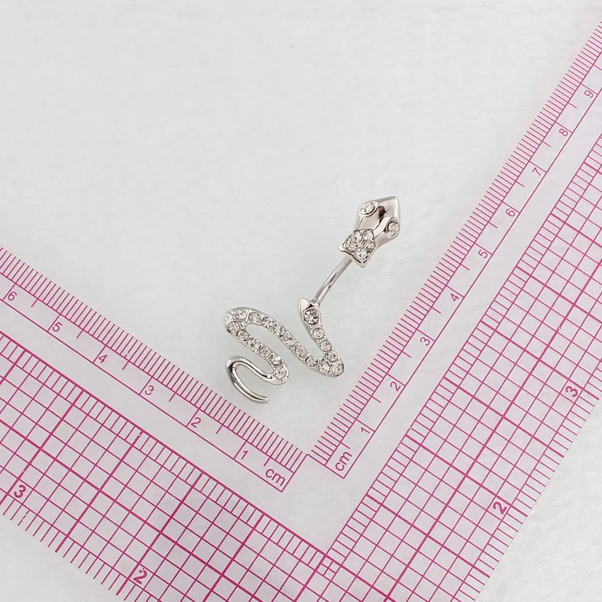 Surgical Stainless Steel Belly Button Ring Full Diamond Snake Navel Ring Piercing Body Hypoallergenic Umbilical Nail for Women
