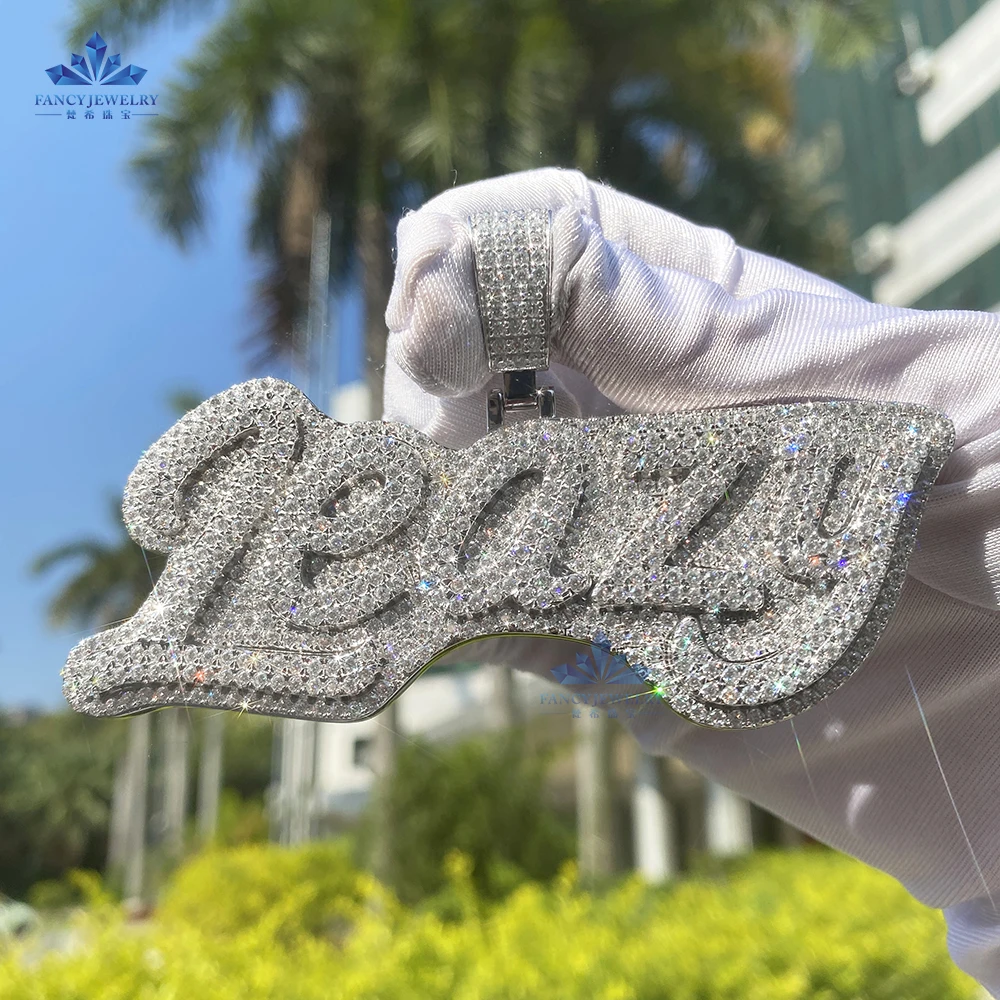 Luxury 925 Sterling Silver Custom Name Pendant Necklace Gold Plated Hip Hop Style VVS Moissanite Diamond iced out look