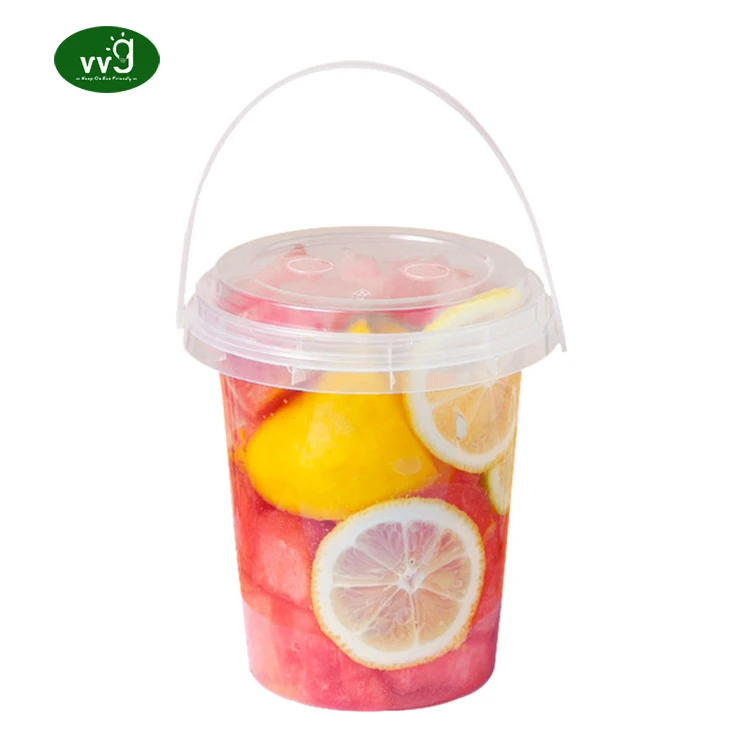 VVG 500ml Round Plastic Pail Container 1 Gallon Clear Reusable Plastic Ice Cream Bucket with Lid and Handle