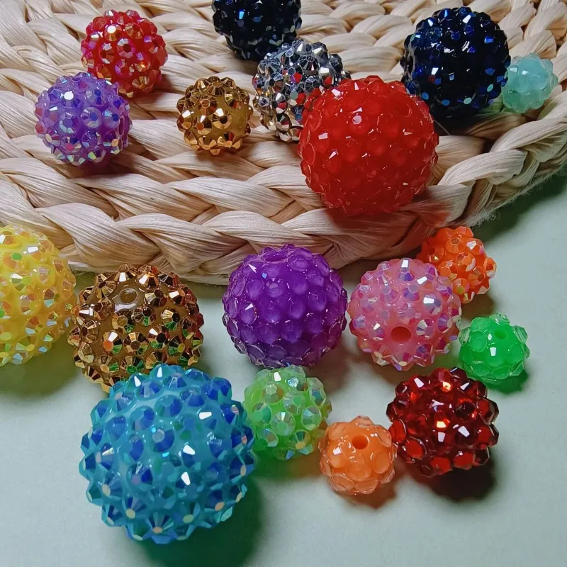 10/12/14/16/18/20MM Acrylic Resin Rhinestone Jewelry Spacer Beads Plastic Ball Loose Bead Charms for Beaded Pen Jewelry DIY