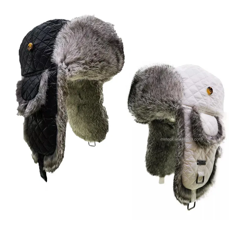 Hot selling Custom Nylon Aviator Bomber Trapper Hat with Earflap ushanka fur hat For Outdoor russian fur hat Trapper