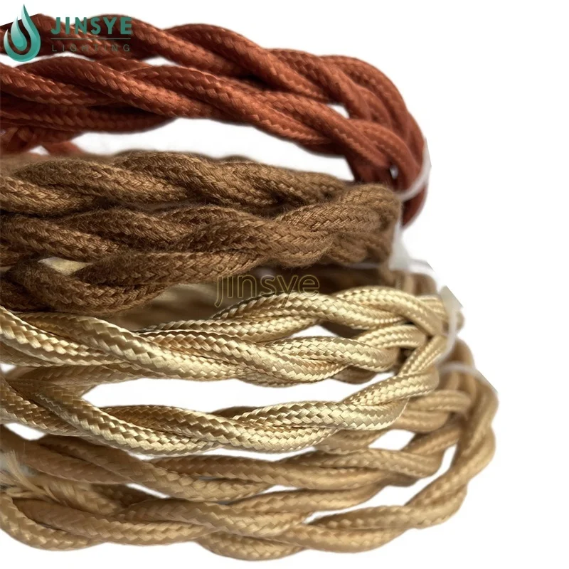 2 Core CE/VDE/SAA listed Insulated Hanging Cord Light Gold Dark Brown Braided Light Cord Twisted Cotton Wire Cable