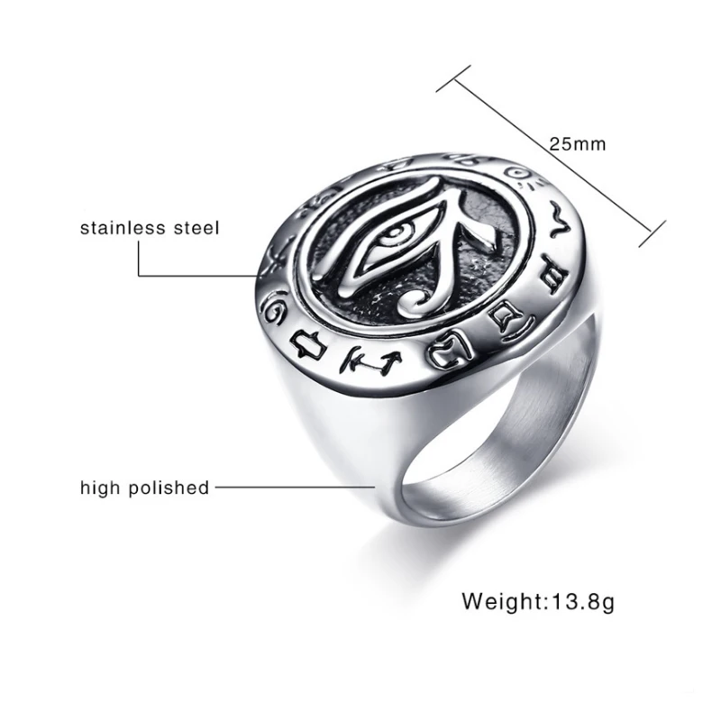 Fashion Jewelry Gift Silver & Gold Color Egyptian Eye of Horus Talisman Rings 316L Stainless Steel Egyptian Ring For Men