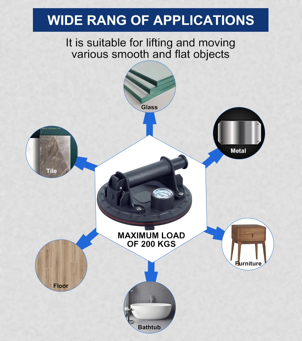 SALI new arrived 8 inch 200kg heavy duty powerful rubber vacuum suction cup for glass