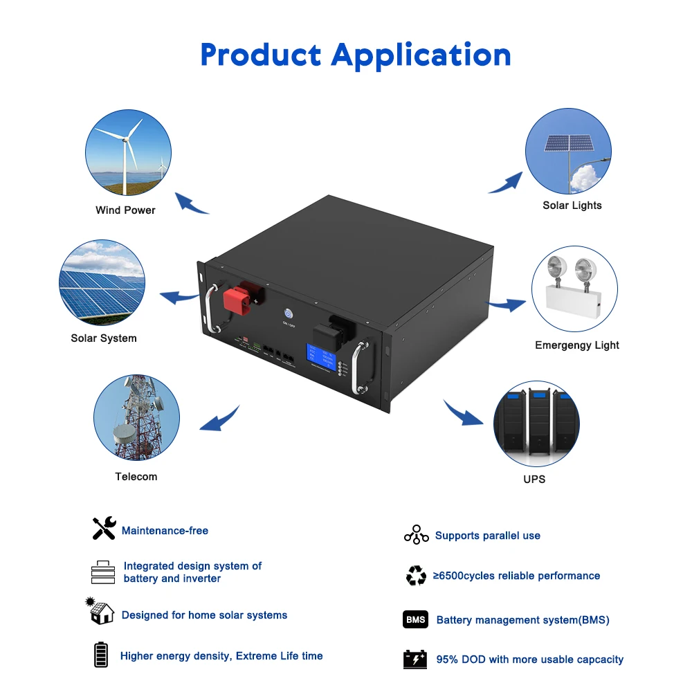 Rack mounted 51.2V 5KW 10KW 15KW Solar Inverter Rechargeable LFP4 AKKU Lithium ion Battery Pack 48V 300Ah LiFePO4 Battery