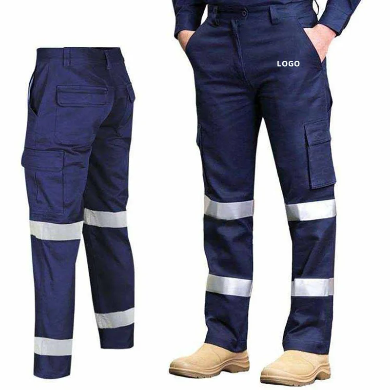 High Quality 100% Cotton Reflective Safety Workwear Protective Cargo Work Pants for Construction Worker