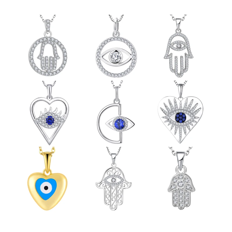 925 Sterling Silver Statement Heart Necklace Jewelry Custom Initial Letter D Blue Eviler Eye Pendant Necklace