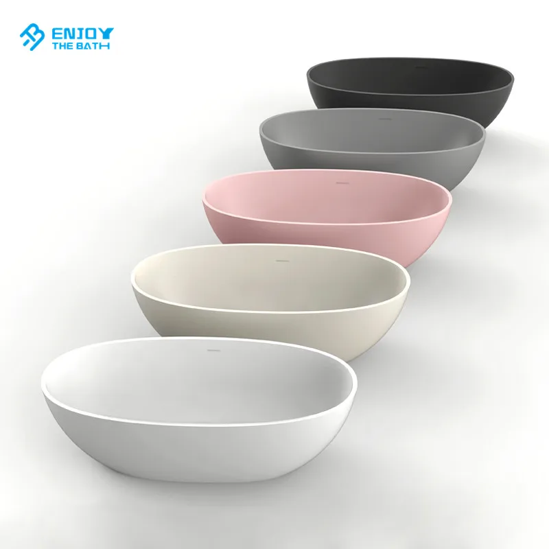 Newest Design Standalone Stone Round Acrylic Custom Oval Solid Surface Soaking Pink Freestanding Bathtubs