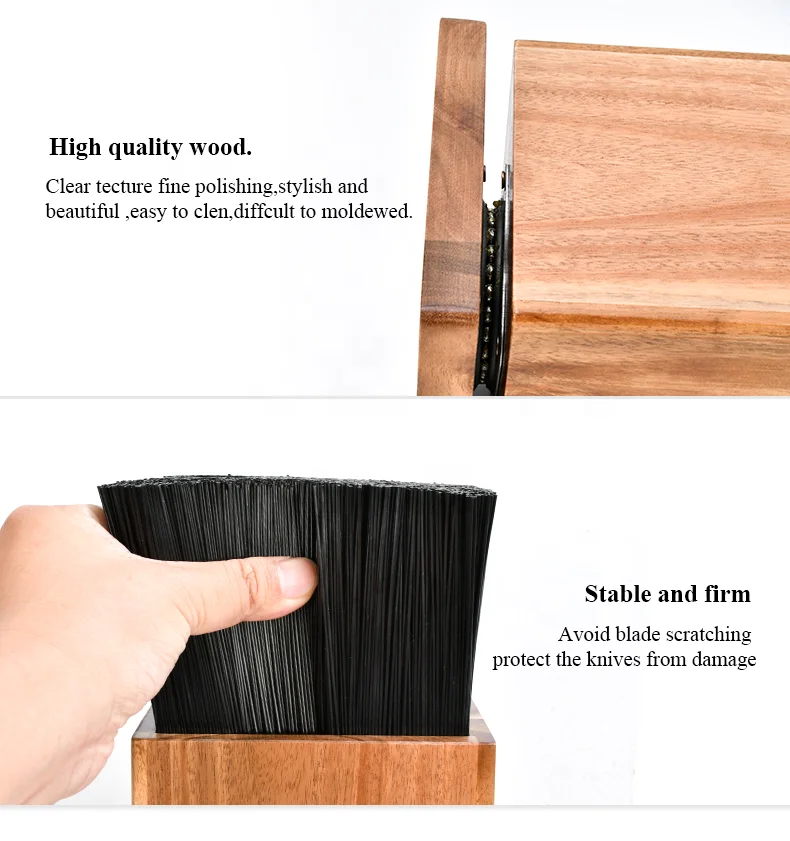 Acacia Wood 360 Degree Universal Knives Holder With PP Core Slot Rotating Acacia Wooden Knife Block For Kitchen Countertop