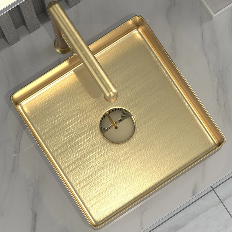 Custom Gold Color Rectangular Counter Top Vanity Sus 304 Stainless Steel Bathroom Wash Basin Sink