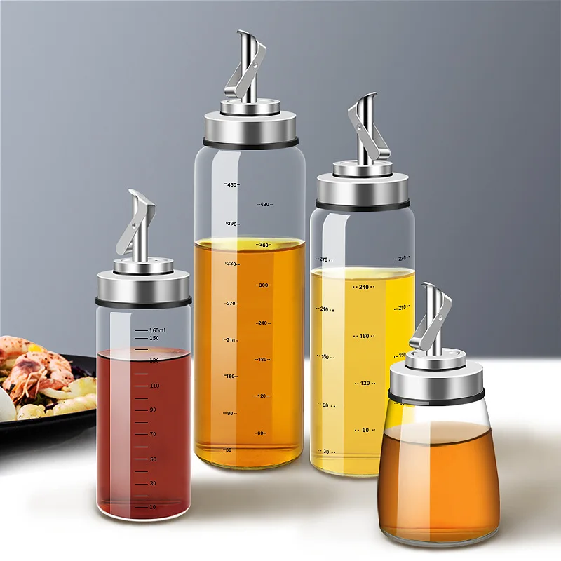 Gravity self opening oil pot glass oil bottle stainless steel cap oil tank soy sauce vinegar pot kitchen leak proof