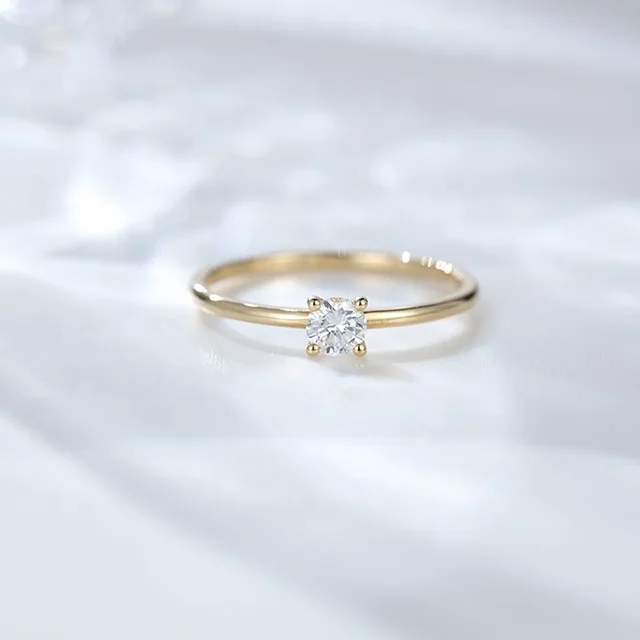 Moissanite engagement ring Solid 14K Rose gold engagement ring simple Solitaire wedding ring Anniversary gift for women