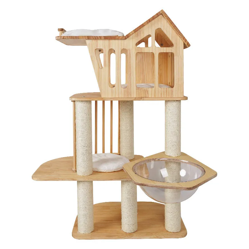 Cat Interactive Toy Kitten Scratching Post Scratcher Tower High Quality Wood Cat Tree