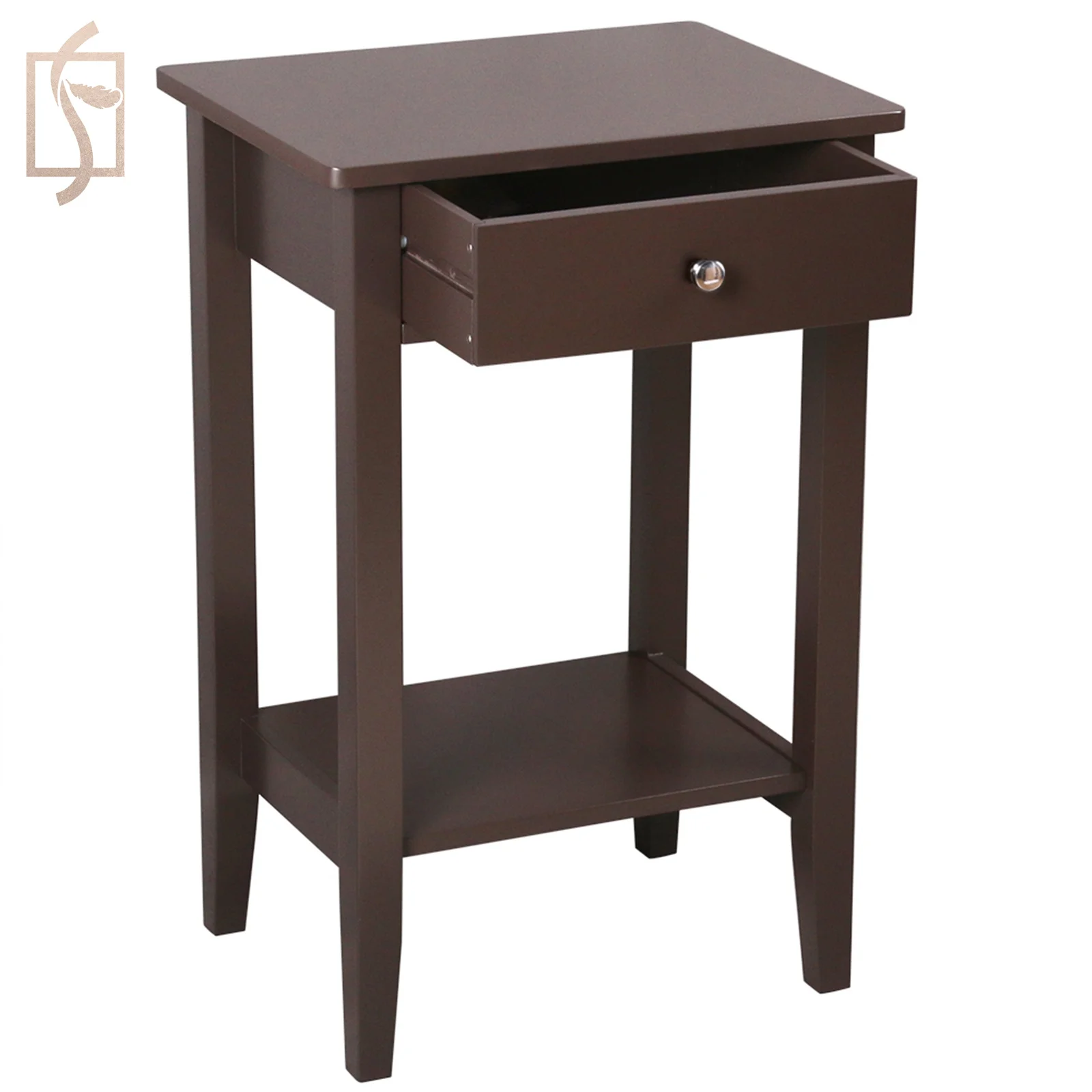 Amazon Горячая продажа двухслойный прикроватный столик журнальный столик с ящиком коричневый ночной столик