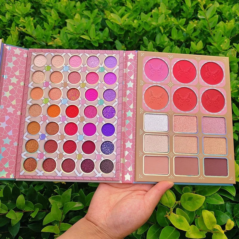 2024 women Makeup customized gift set shimmer glitter Eyeshadow book Waterproof High pigment cute pink brown eyeshadow Palette