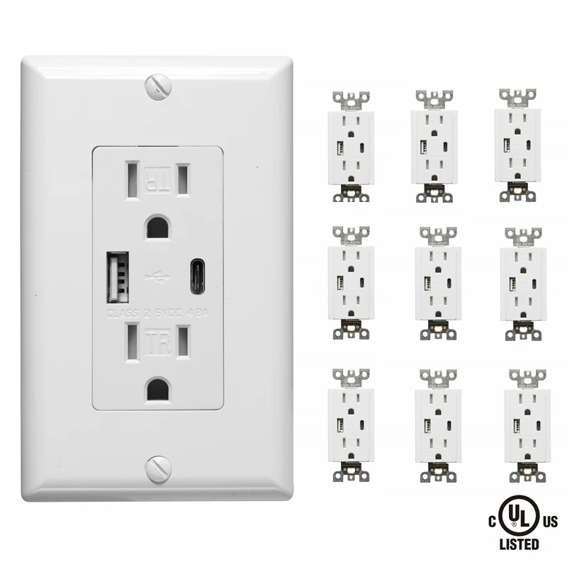 UL 4.8A type A C USB outlet Socket Wall Plug Receptacle electric outlet power socket (1600693926299)
