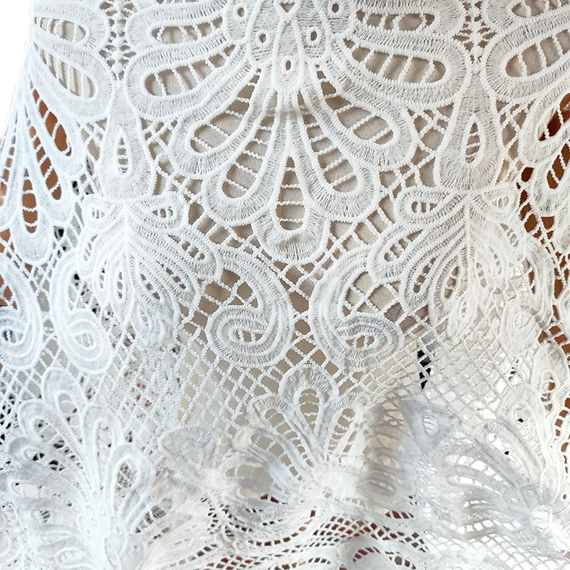 Newest Fashion Europe America Embroidered colourful  Lace Fabric For Wedding Dress  Hollow Out  Milk fiber High Quality