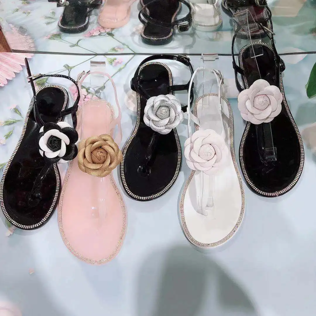 Шлепанцы с цветами для женщин, сланцы, блестящие, хрустальные, Тапочки
