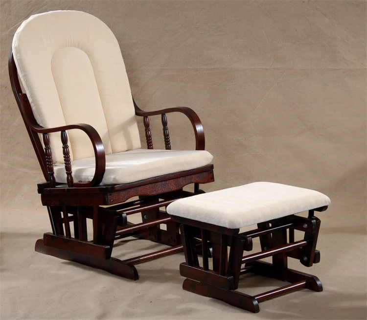 Afternoon high tea Casual relax Wooden Arm chair and foot rest one set Mom Breastfeeding glider chair rocking
