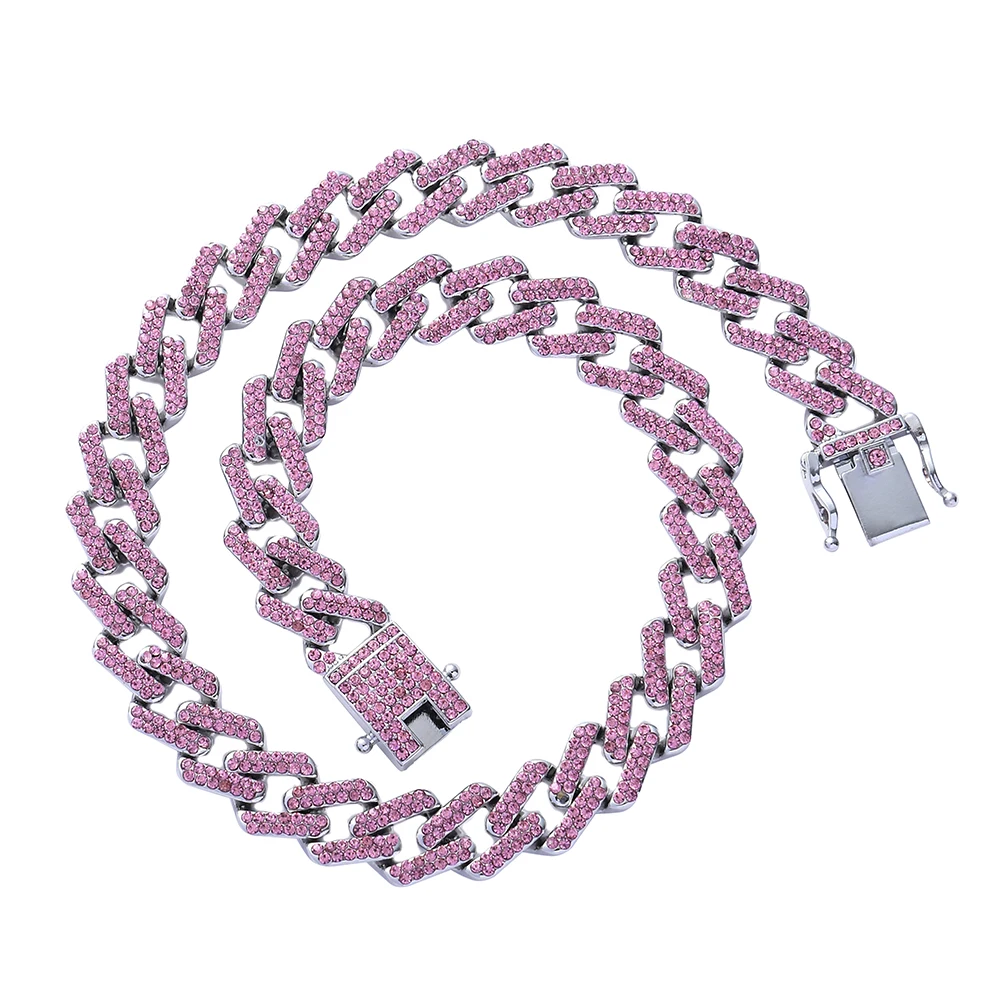  13mm Cuban Link Chain For Men Iced Out Bling Rhinestone Hip Hop Jewelry