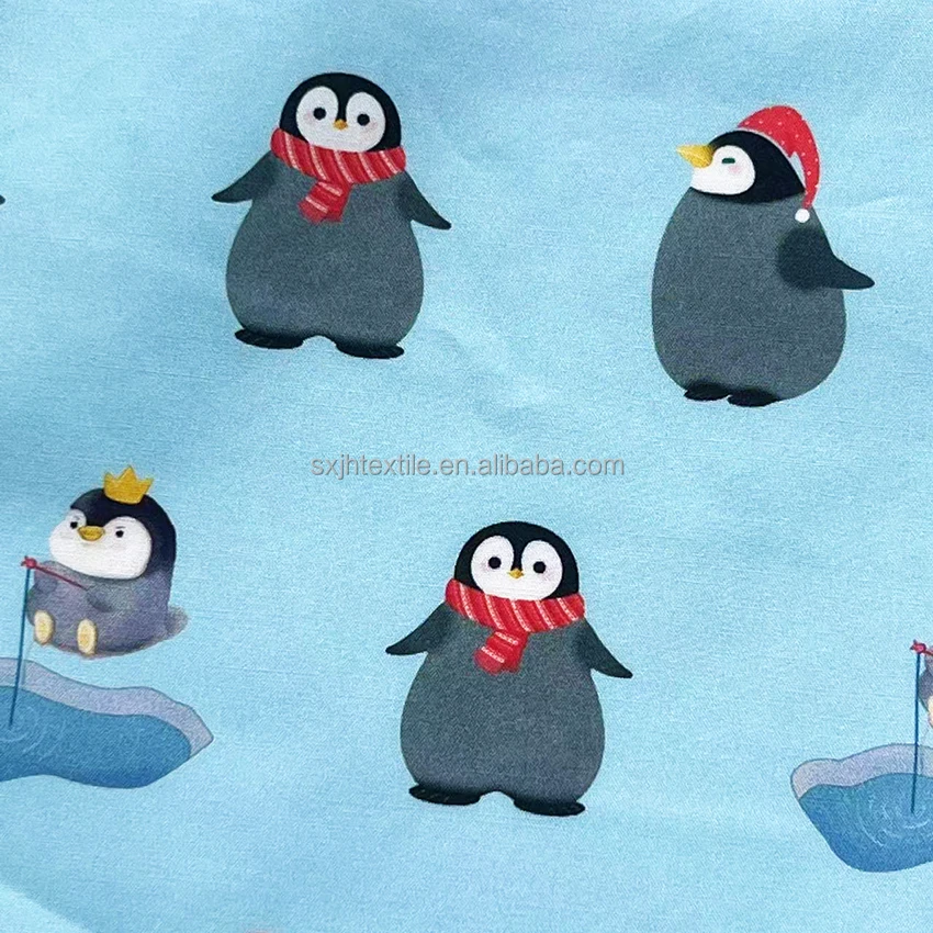 Wholesale Custom digital printed penguin design on 100cotton poplin fabric for kids