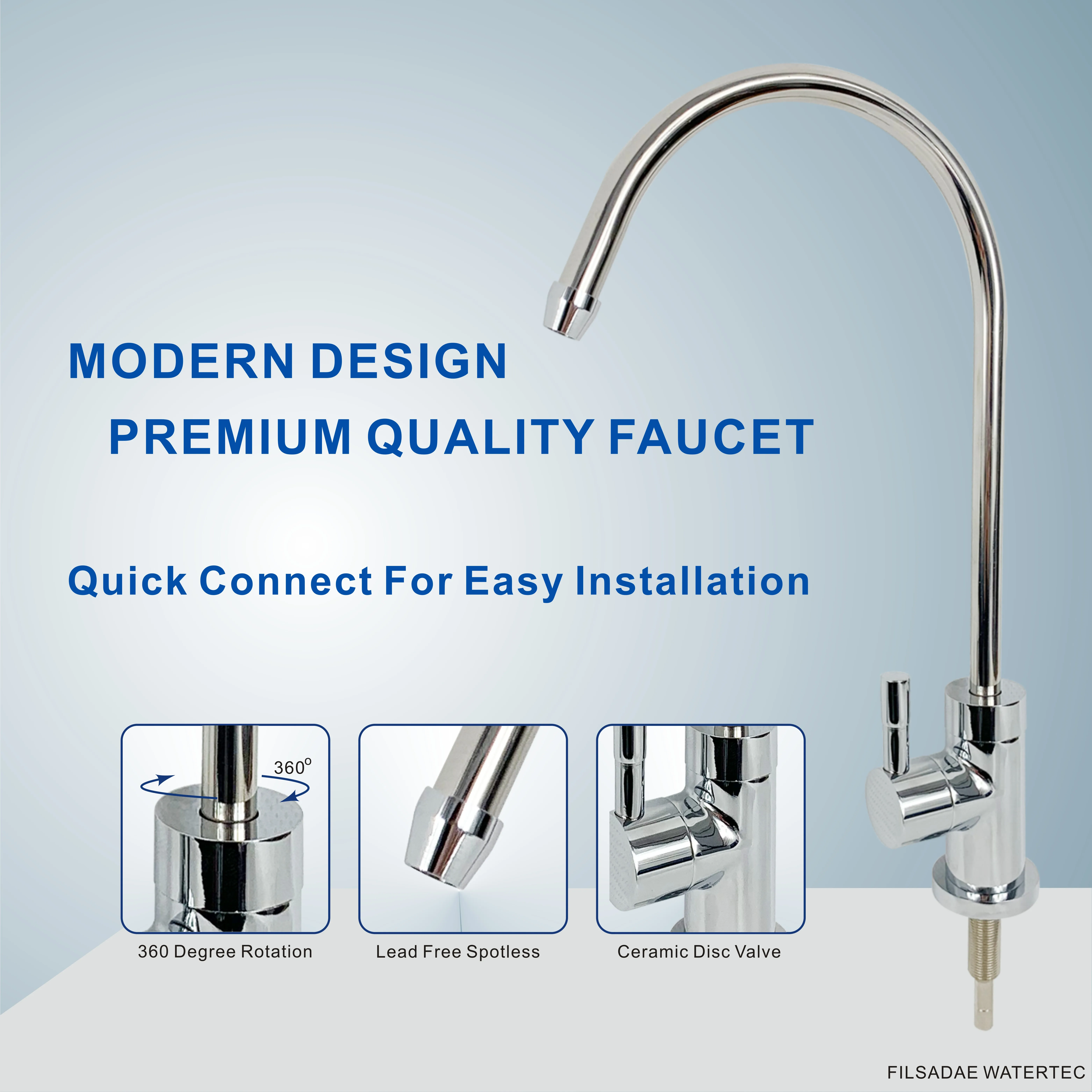 Lead-Free Drinking Water Filter Faucet for any RO Units System, 1/4-Inch Quick Push, Undersink/Kitchen use