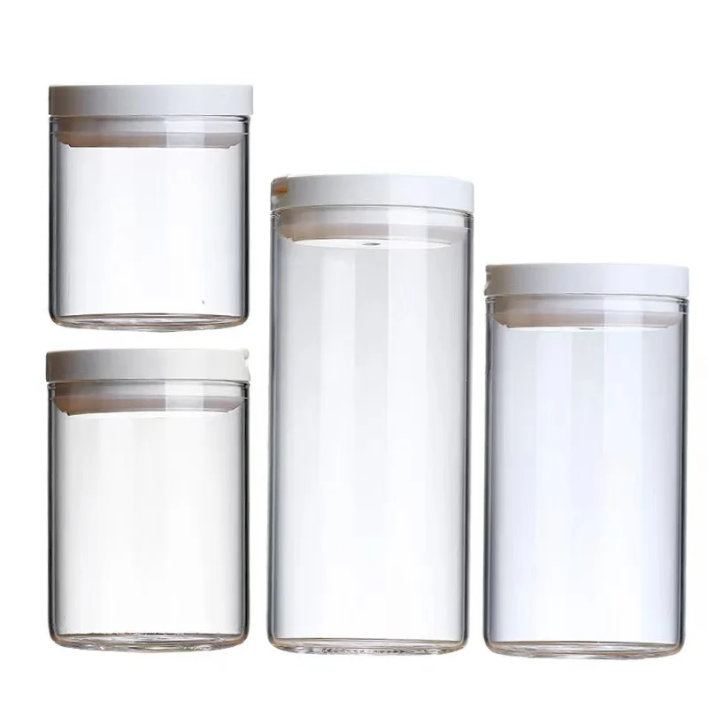 Manufacture  500ML/800ML/1200ML column high borosilicate food storage jar with plastic lid