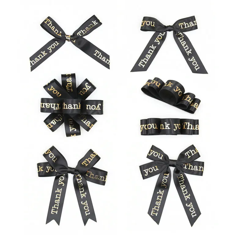 Wholesale Decoration Ribbon  Bow Custom Packing Bow Colors Satin Ribbon Gift Wrapping Bow With Company Logo Printed