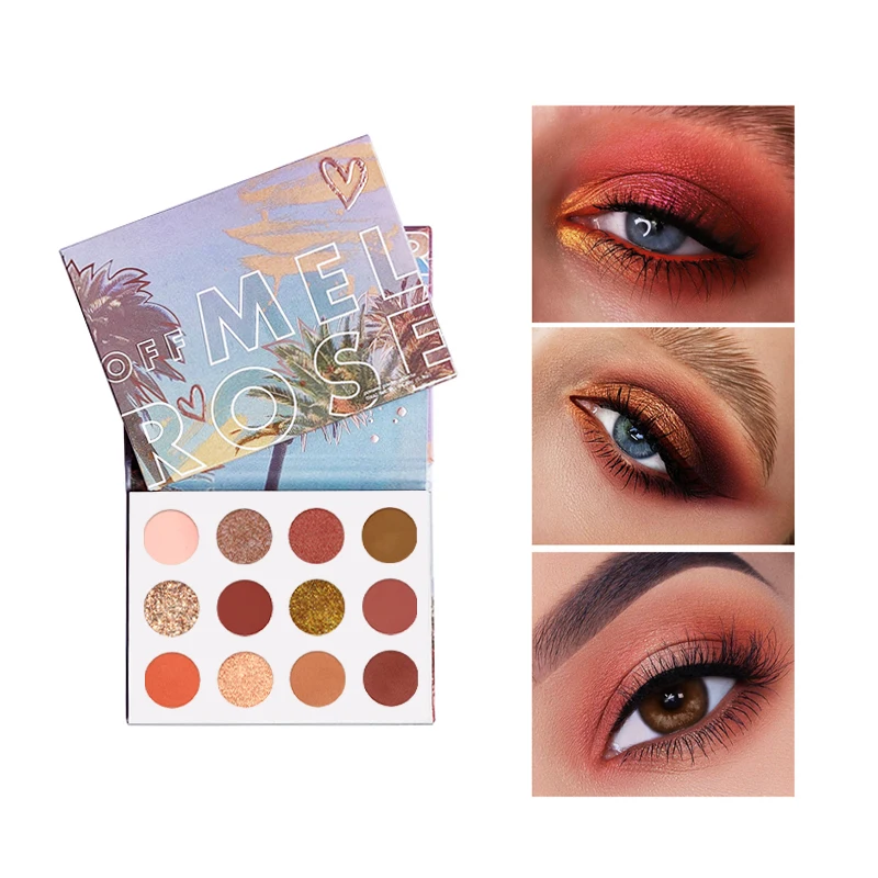 Custom Tropical Summer California High Pigmentation Eye Shadow Base Primer 12 Colors Glitter Matte Coconut Eyeshadow Palette
