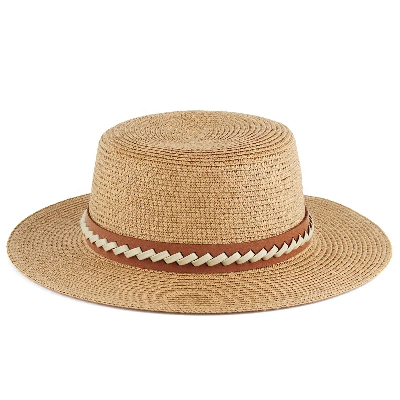 Summer Outdoor Simple Leisure Sunshade Sunblock Straw Hat Flat Top Straw Knitted Hat For Men And Women