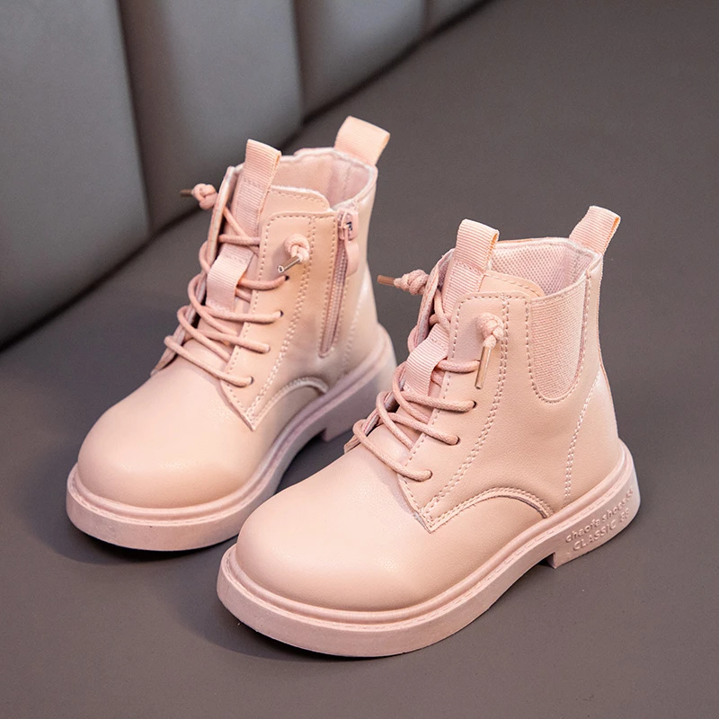 2021 Autumn and Winter new child girl versatile Princess mid short boots boys British style fashion leather boots