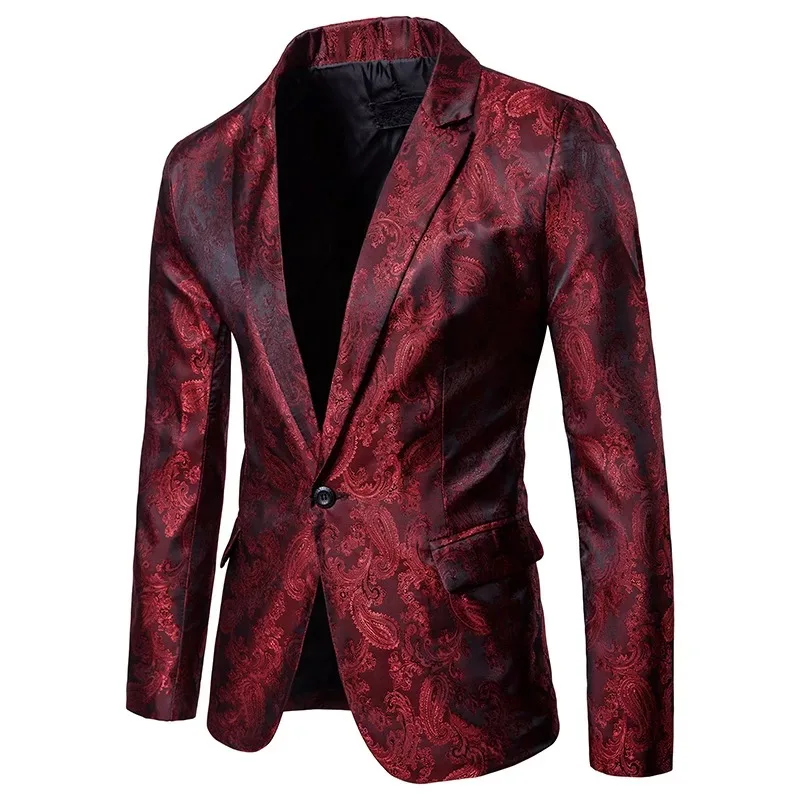 
New Male Slim Fit DJ Club Stage One Button Blazer Man Paisley Formal Wedding Suit Men Casual Slim Fit Formal Suit Blazer 