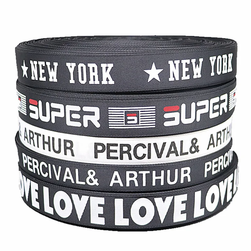 manufacturer custom logo 25mm 38mm 50mm decoration clothing nylon print jacquard polyester tape for garment safety belt webbing