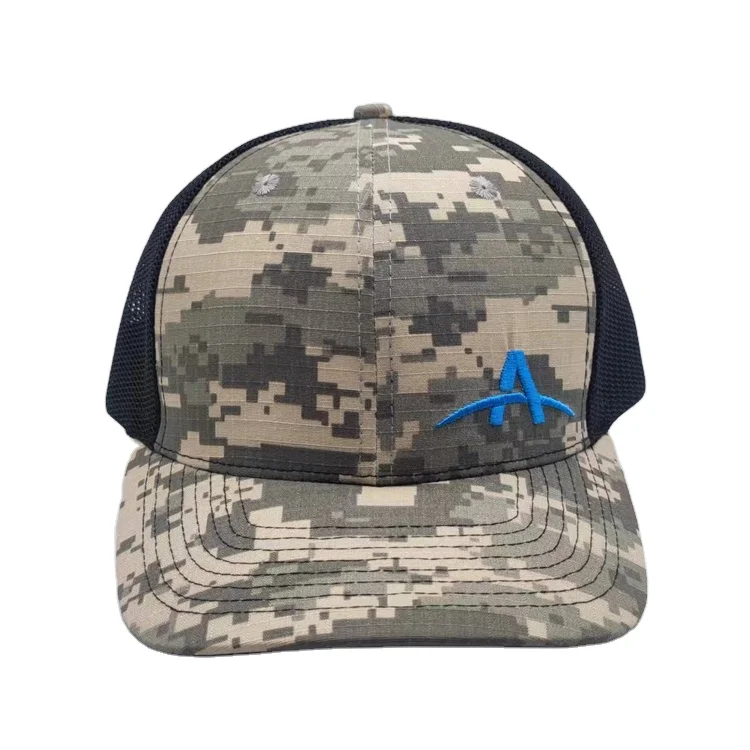 mesh embroidery custom logo trucker hat cap, camo trucker hat, cotton polyester camouflage caps camo trucker hat