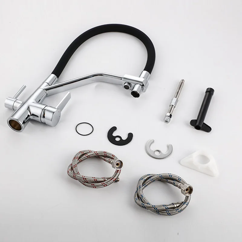 Brushed Nickle Gold Pull Down Sprayer Kitchen Sink Faucet 3 Way Kitchen Mixer Tap