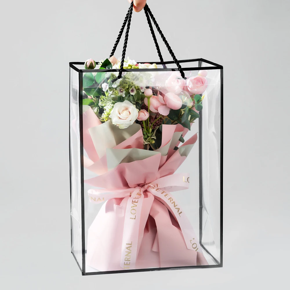 Fall In Color Best Selling PVC Window Bags For Flower Bouquet Wrapping Transparent Gift Bag Florist Supplies