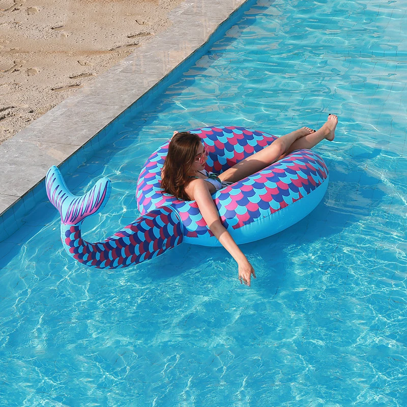 Plastic Inflatable Mermaid Tail Pool Floats Swimming Ring Summer Party Floating Bed Air Mattress Lounger For Adults