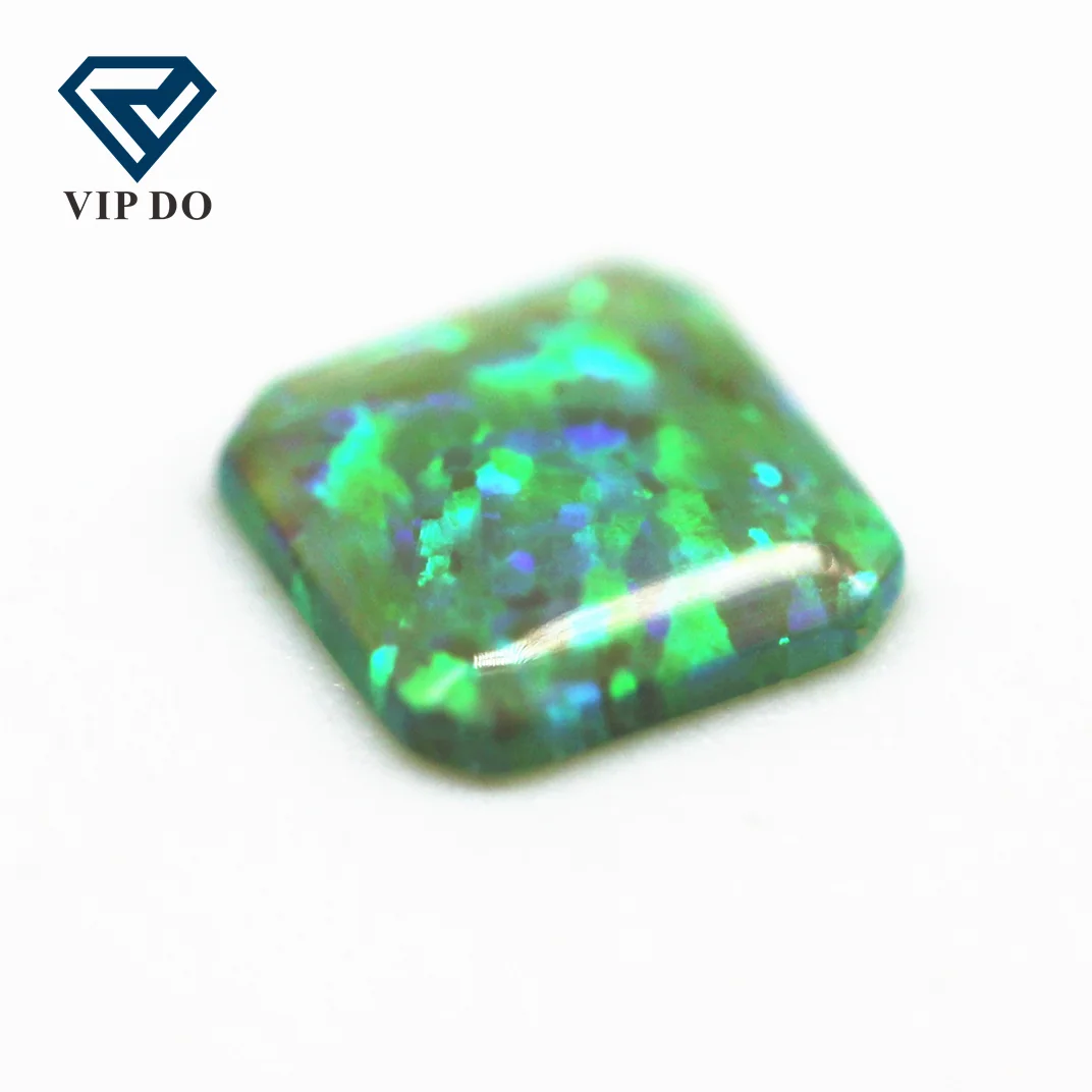 3*3-10*10mm multicolored synthetic opal square flat back cabochon cut opal OP#11 light green fire opal cabochon loose gemstones
