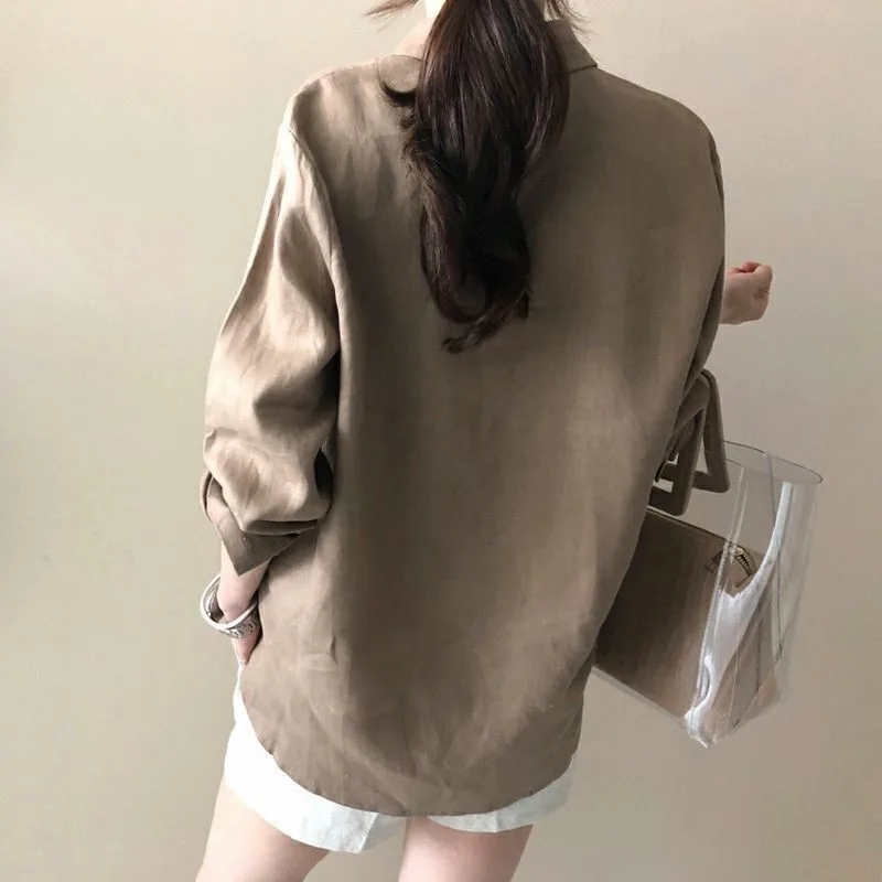 wholesale women linen shirt 100% linen shirts long sleeve casual officewear loose spring shirt